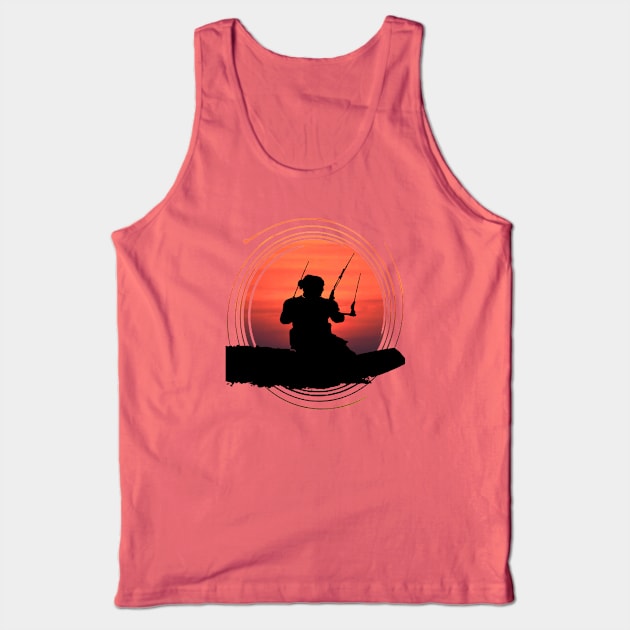 Kitesurfer Surfing The Wave Artistic Silhouette And Sunset Tank Top by taiche